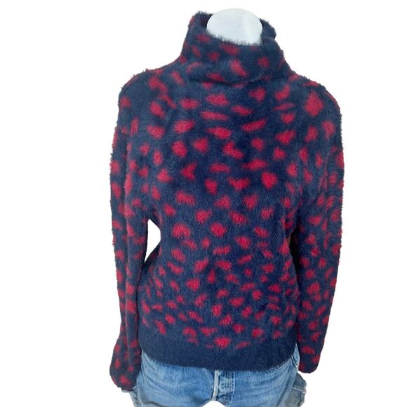 Thakoon Blue Red Fuzzy Sweater MEDIUM Leopard Oversized Soft Cozy Mockneck $275 - Picture 6 of 9